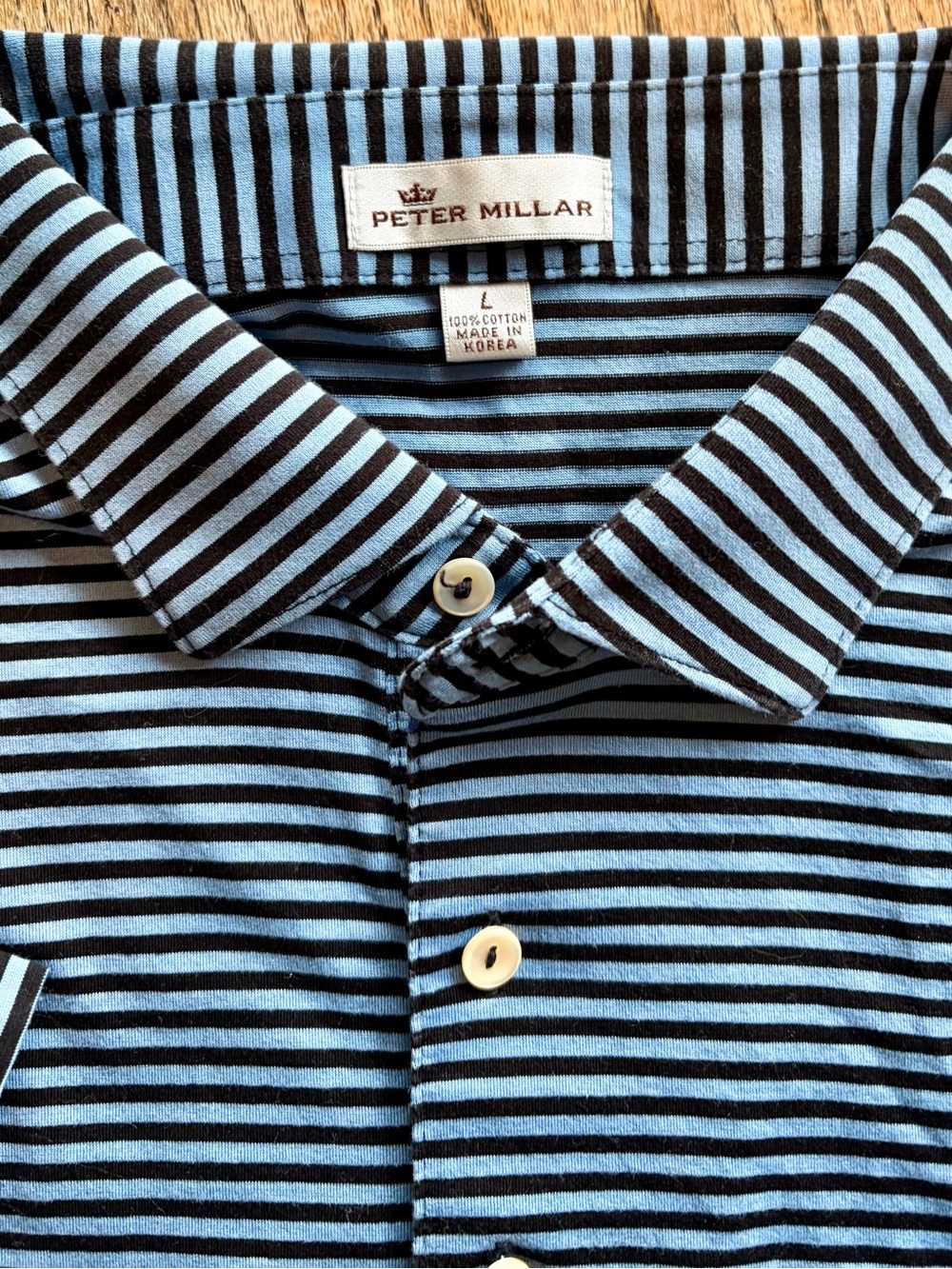 Peter Millar Blue and Black Striped Polo - Large